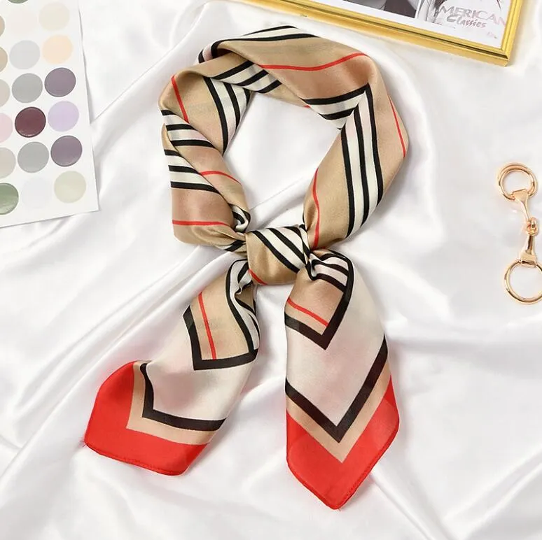 70x70cm Women Multifunction Polyester Silk Scarf Elegant Stripes Printed Casual Satin Small Square Wraps Scarves Shawl