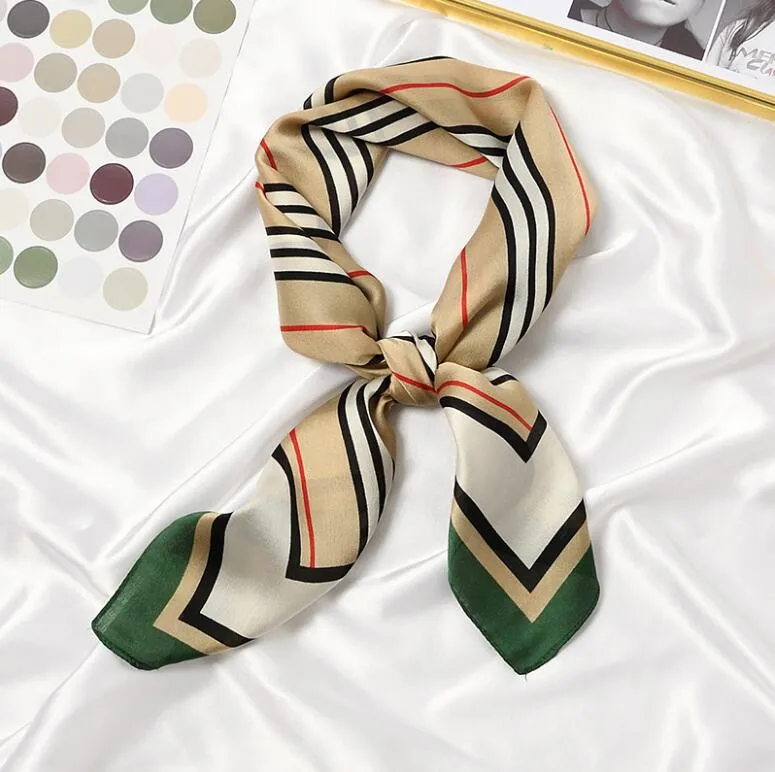 70x70cm Women Multifunction Polyester Silk Scarf Elegant Stripes Printed Casual Satin Small Square Wraps Scarves Shawl