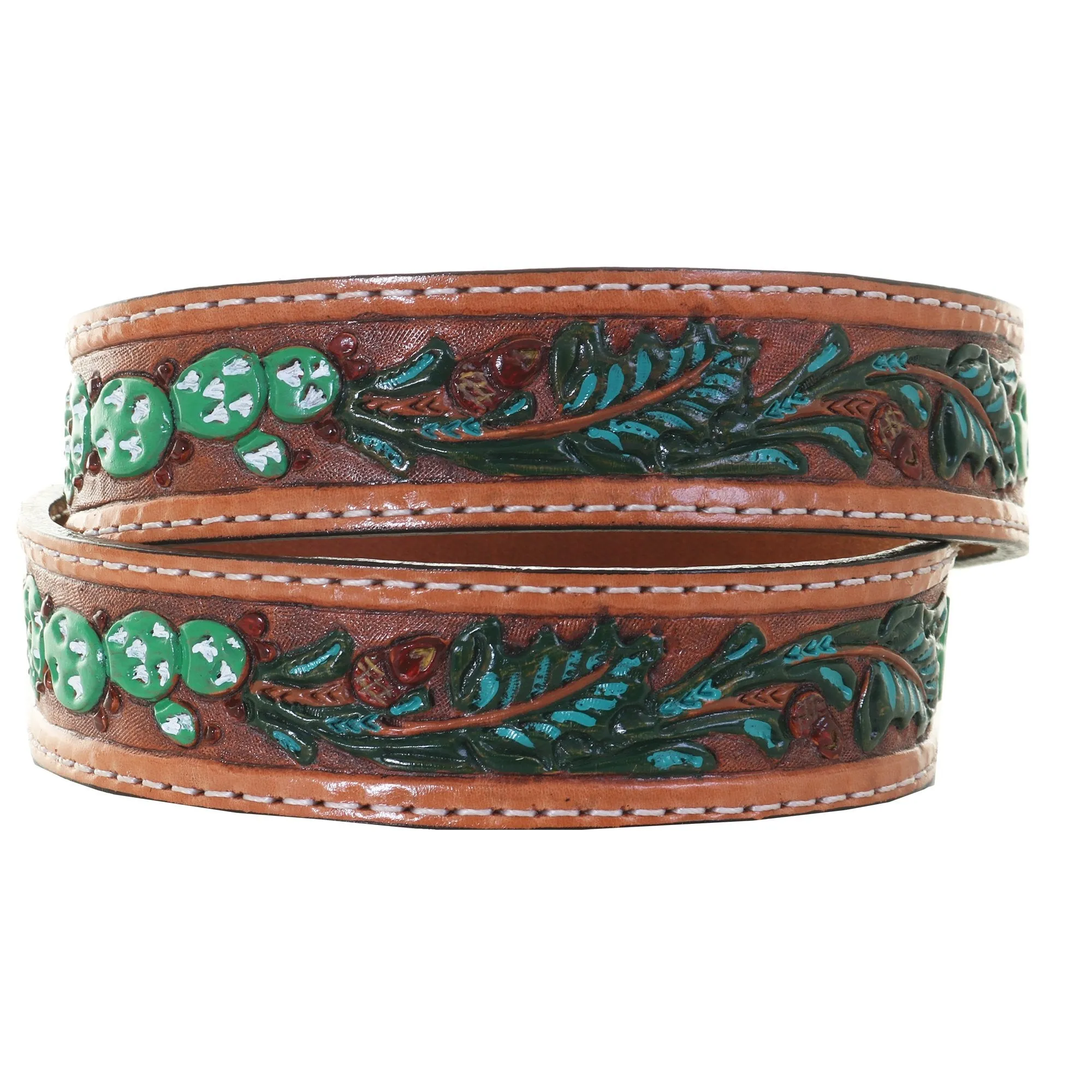 B1056A - Natural Acorn/Cactus Tooled Belt