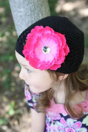 Baby Bezak - Black Cap With Pink Rose Flower