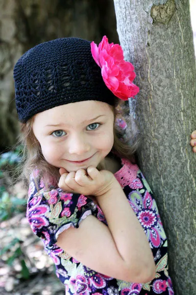 Baby Bezak - Black Cap With Pink Rose Flower