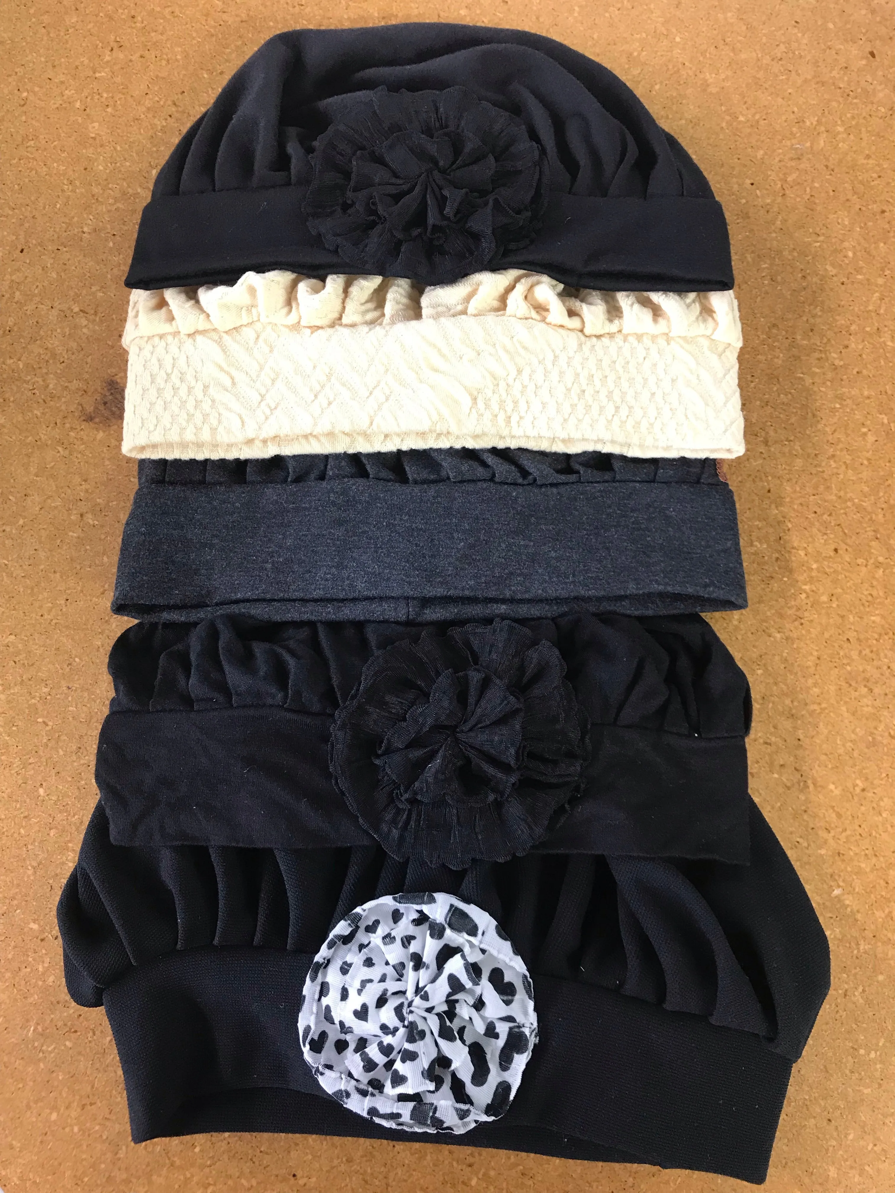 CLOSEOUT Pleated Hats. Gift Bundle of 3 Pleated Slouchy Caps For Day Wear Or Sleepwear. Made in New York City