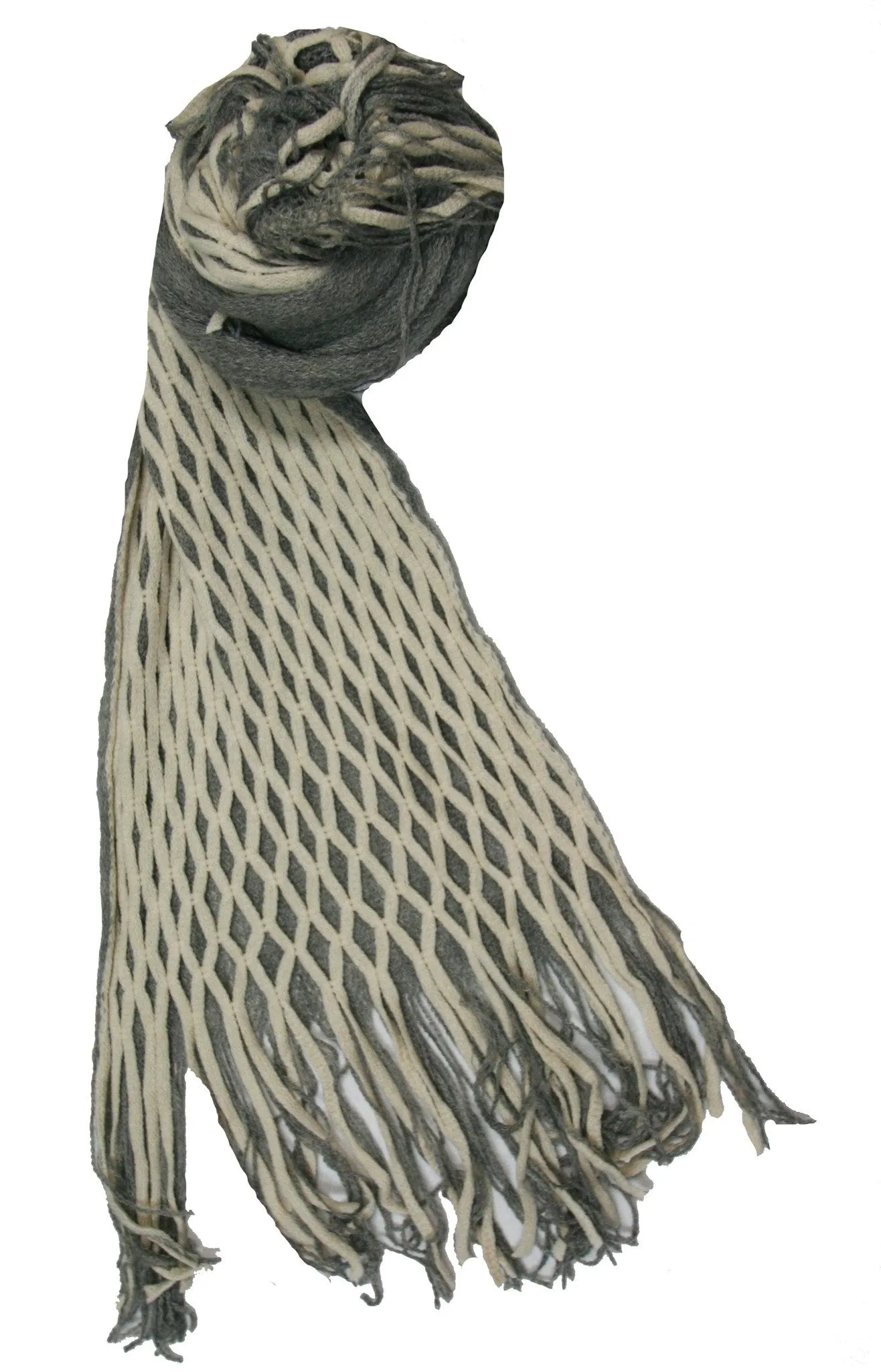 Convertible Over-sized Hand Knit Scarf in Cream & Grey