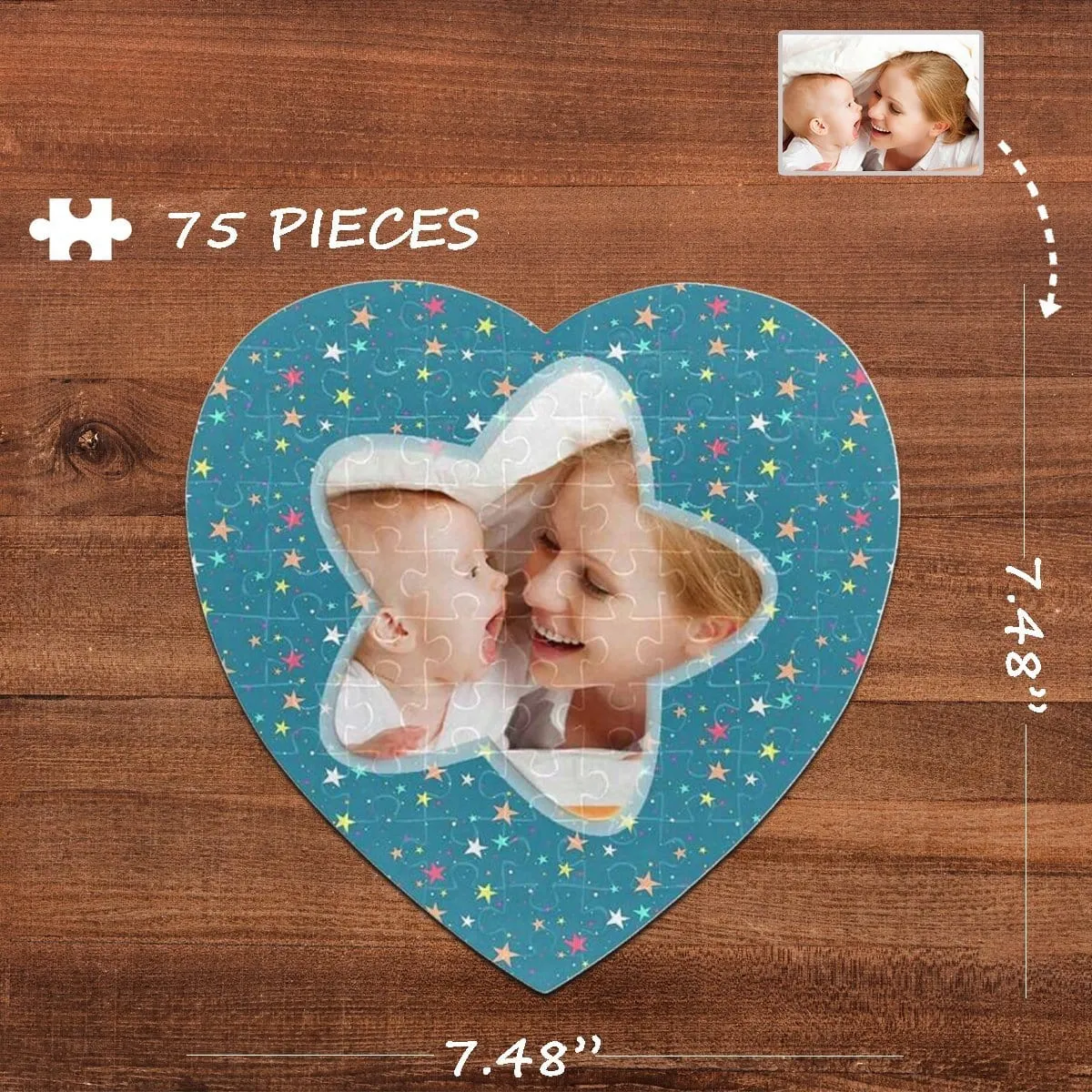 Custom Photo Colorful Stars Heart-Shaped Jigsaw Puzzle Best Indoor Gifts For Lover 75 Pieces