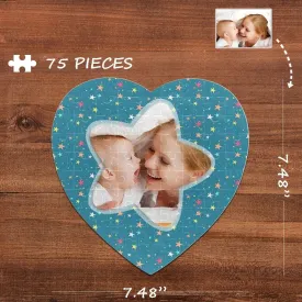 Custom Photo Colorful Stars Heart-Shaped Jigsaw Puzzle Best Indoor Gifts For Lover 75 Pieces