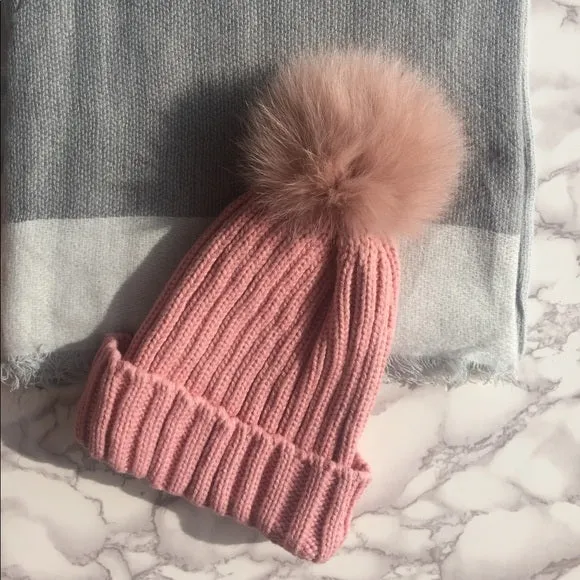 Detachable Fur Bobble Pom Pom Hat