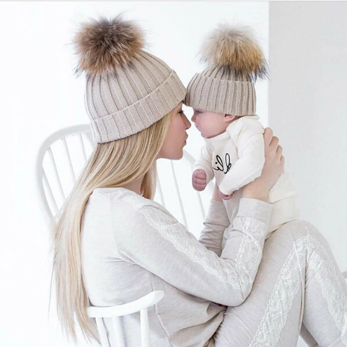 Detachable Fur Bobble Pom Pom Hat