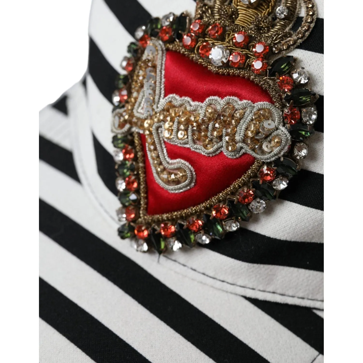 Dolce & Gabbana Black White Stripe Amore Heart Applique Baseball Hat