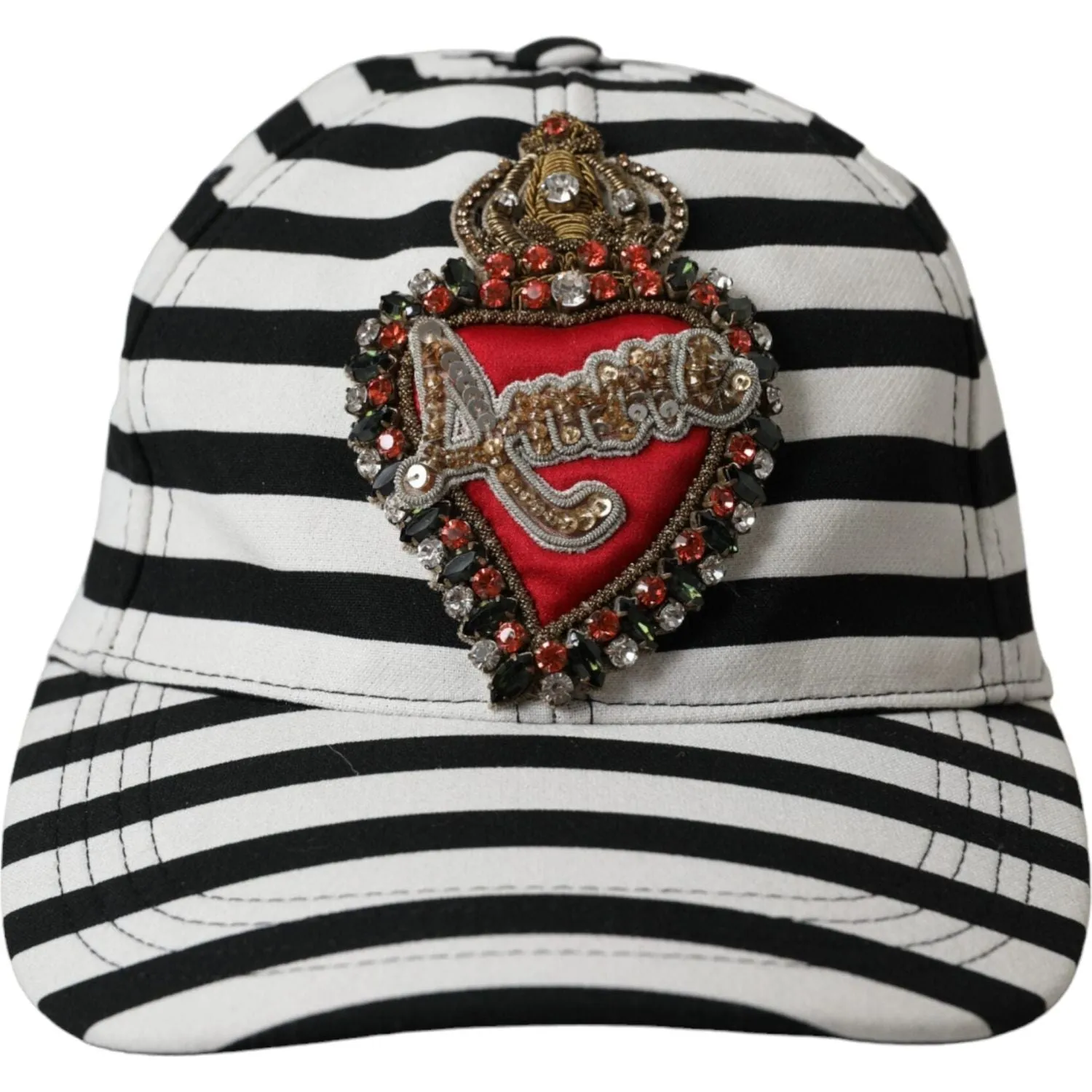 Dolce & Gabbana Black White Stripe Amore Heart Applique Baseball Hat