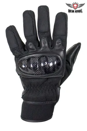 Dream Apparel All Black Leather Motorcycle Knuckle Protector Gloves