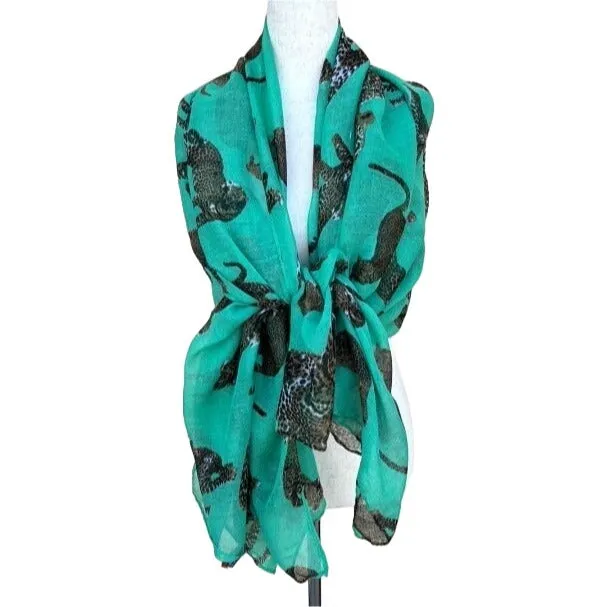 Evelyn K New York Vintage Rectangle Large Green Wrap Linen Feel Leopard Scarf