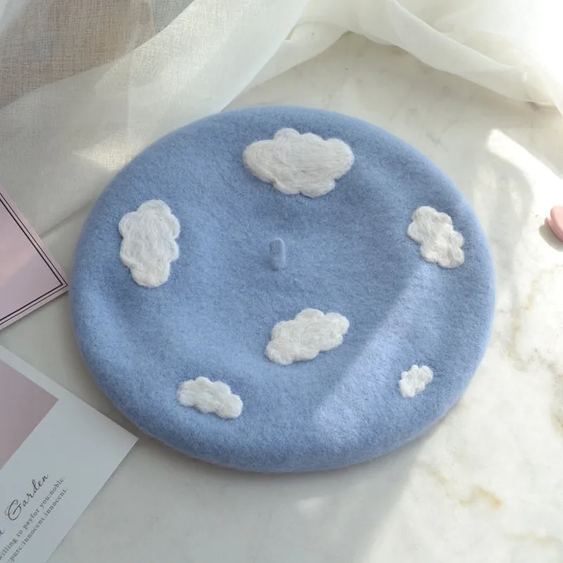 Fairycore Cloud Decor Wool Blend Beret