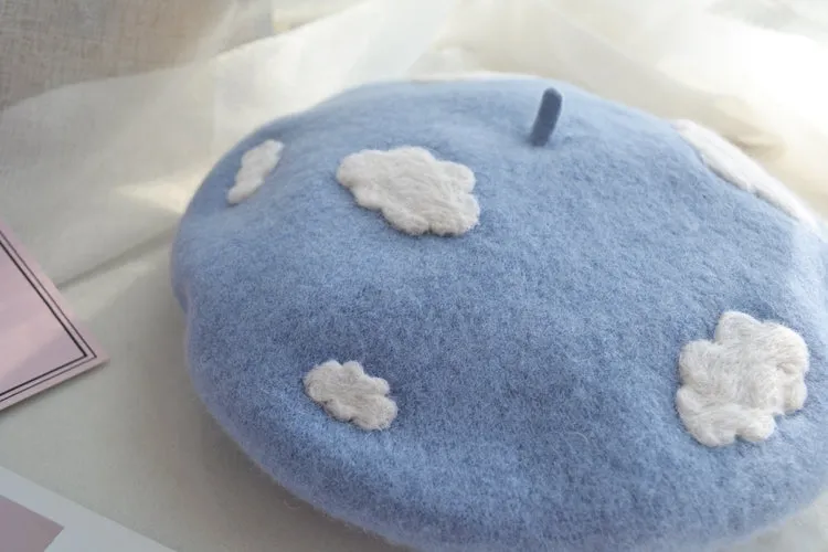 Fairycore Cloud Decor Wool Blend Beret