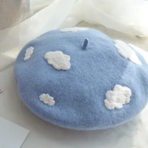 Fairycore Cloud Decor Wool Blend Beret