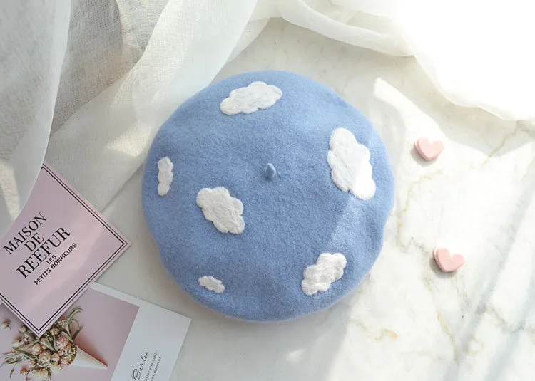 Fairycore Cloud Decor Wool Blend Beret