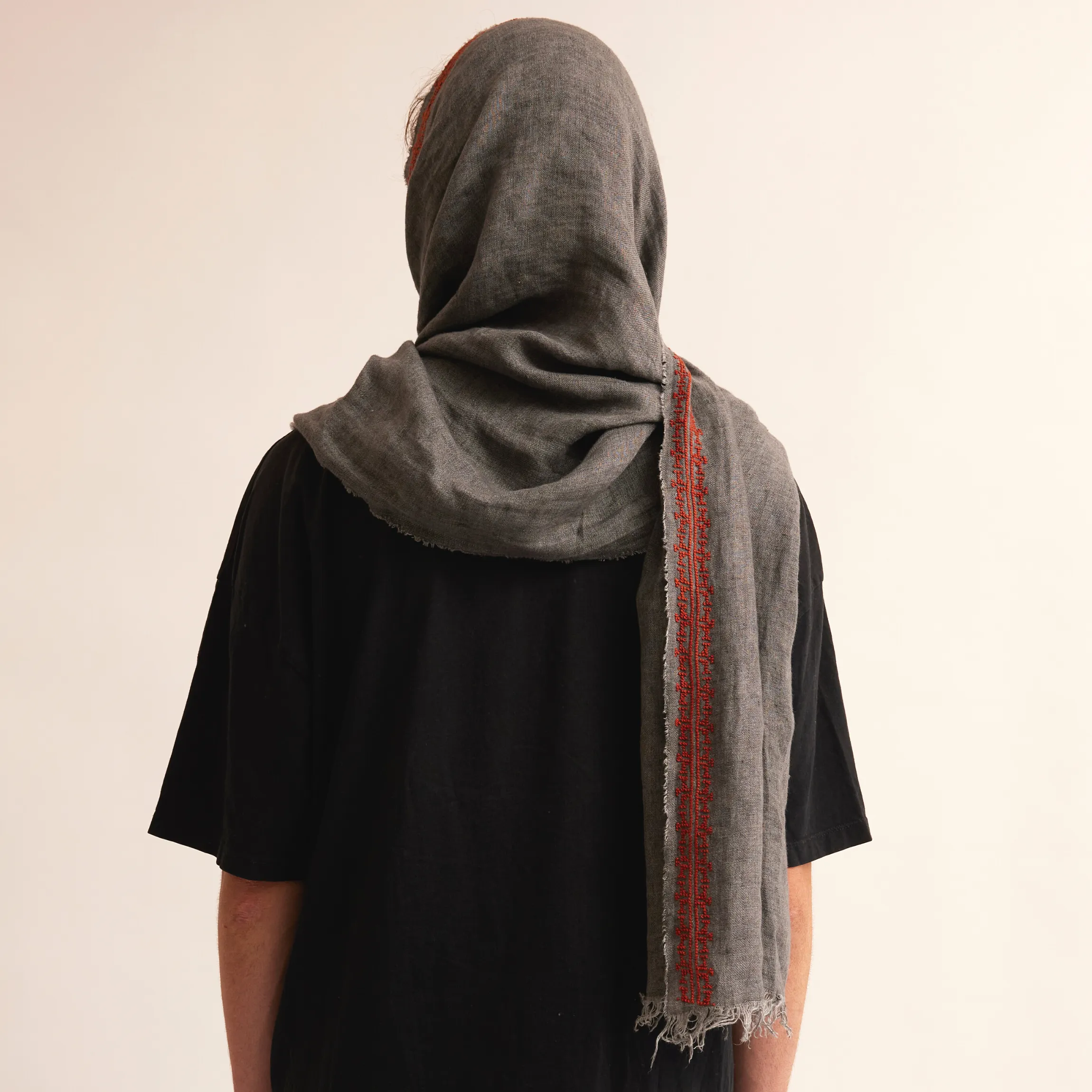 GRAY LINEN SHAWL COPPER IBRAHIM