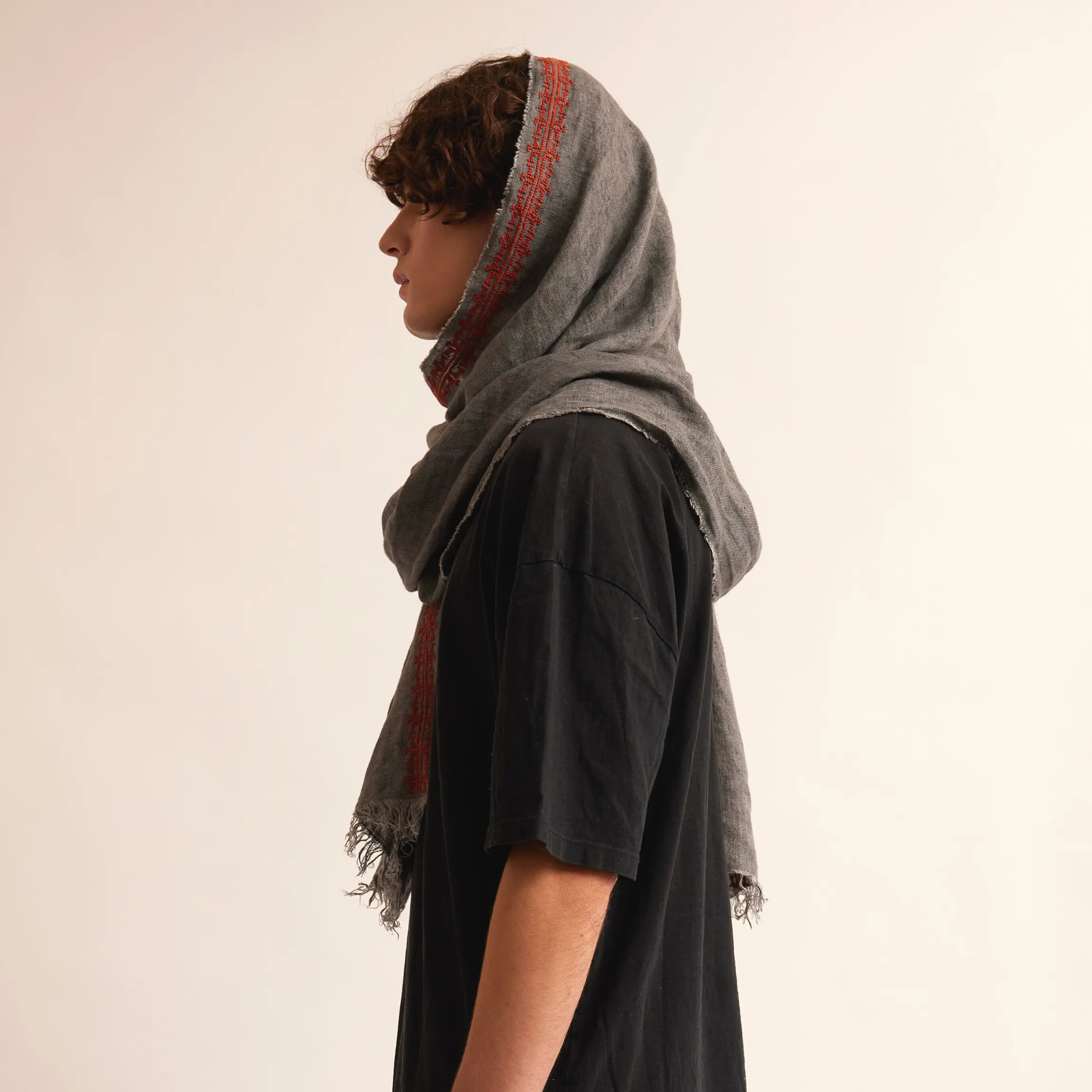 GRAY LINEN SHAWL COPPER IBRAHIM