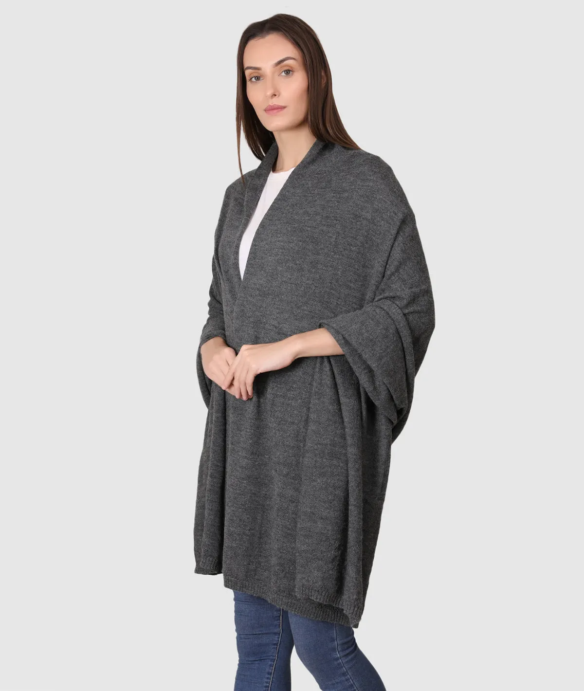 Jersey Knit 100% Merino Wool Shawl (Dark Grey Melange)