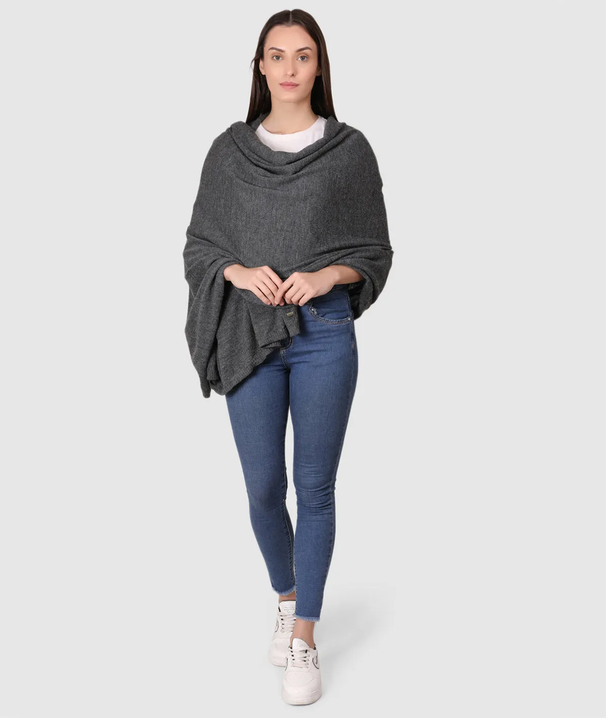 Jersey Knit 100% Merino Wool Shawl (Dark Grey Melange)