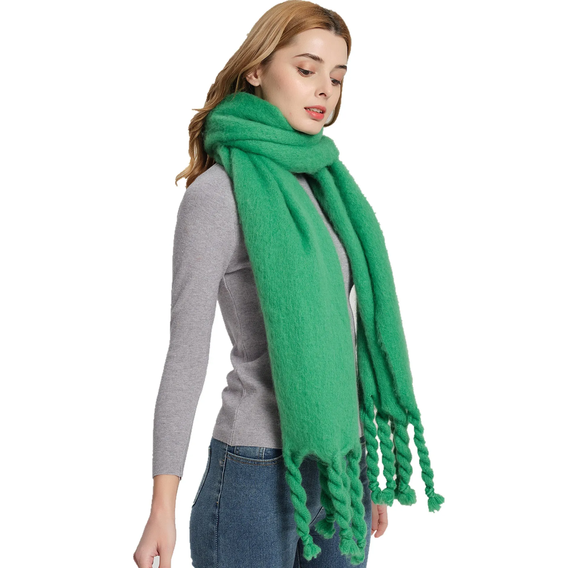 JH-GWB23 plain loop yarn braid tassel winter scarf