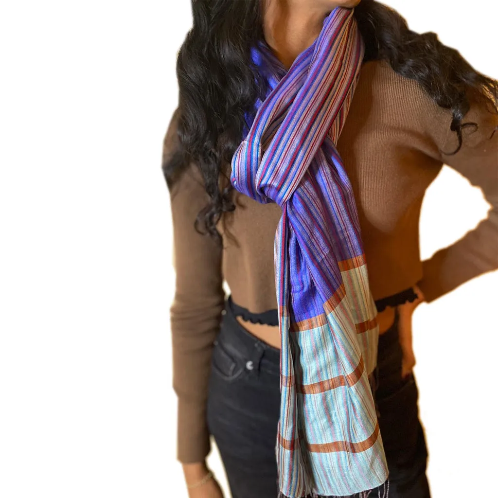 Kaveri Blue Stripe Silk Scarf