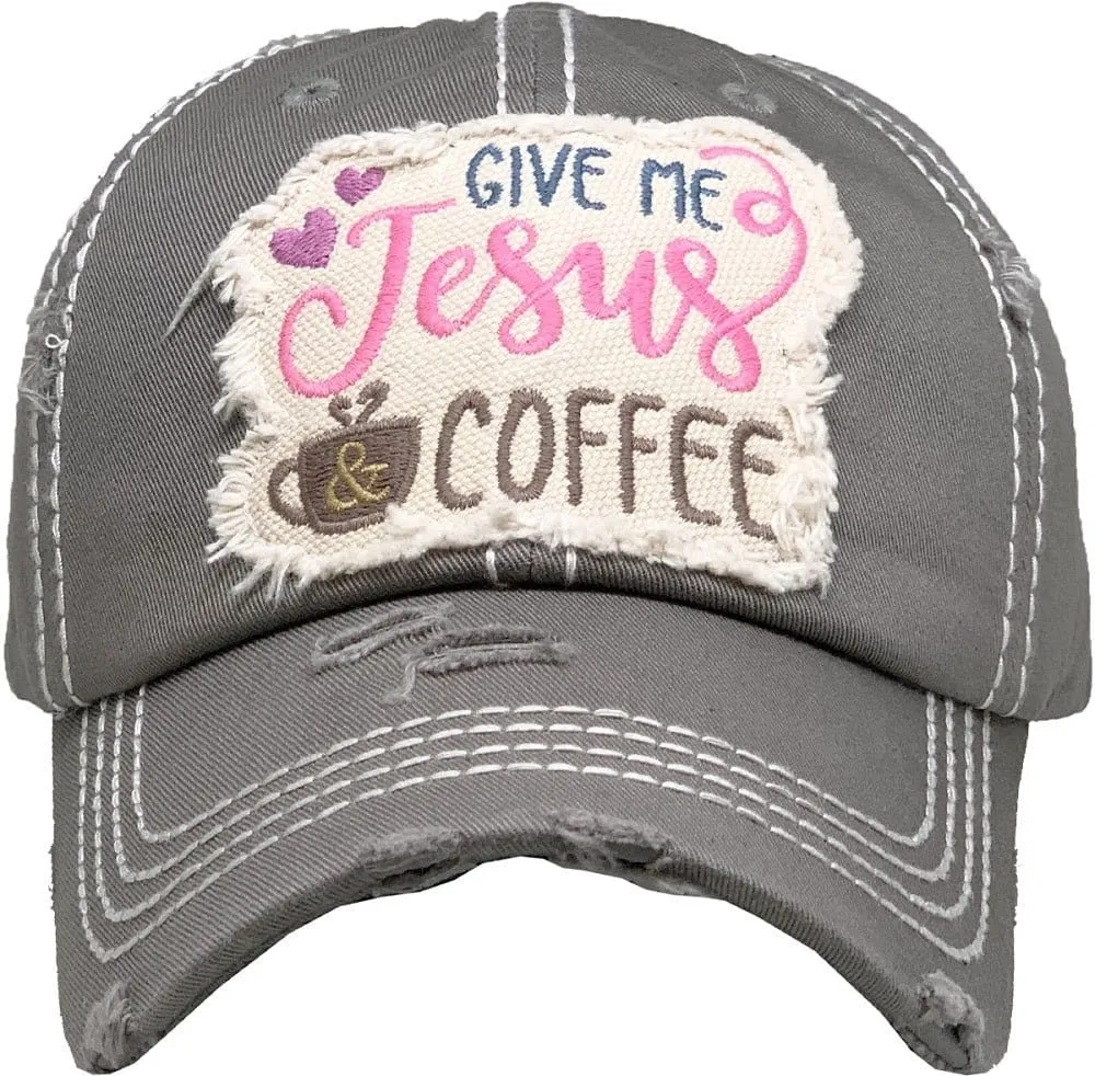 KBV1357 "Give Me Jesus & Coffee" Vintage Washed Baseball Cap