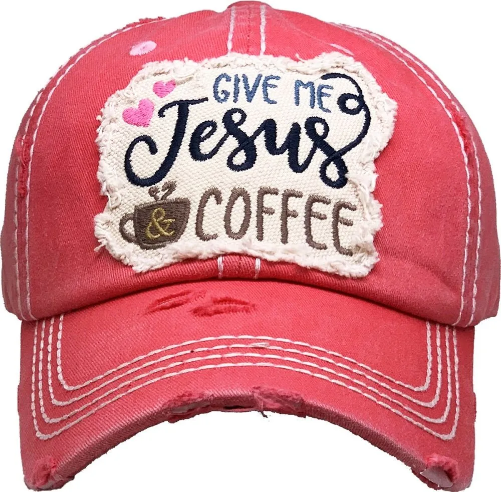 KBV1357 "Give Me Jesus & Coffee" Vintage Washed Baseball Cap