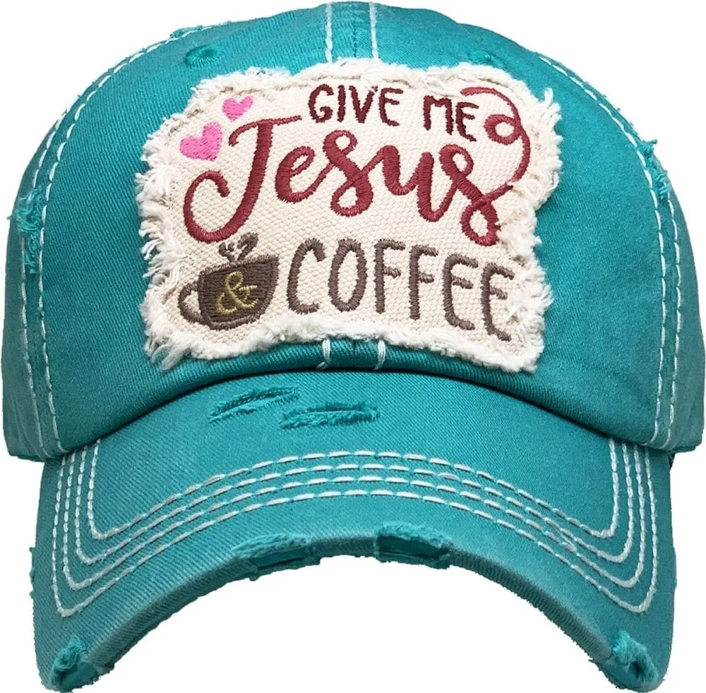 KBV1357 "Give Me Jesus & Coffee" Vintage Washed Baseball Cap