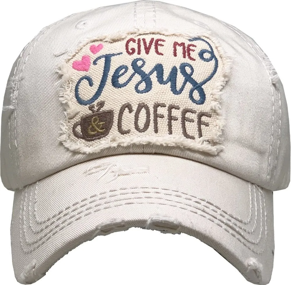 KBV1357 "Give Me Jesus & Coffee" Vintage Washed Baseball Cap