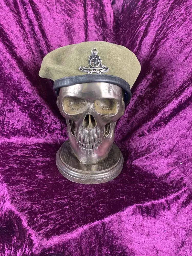 Life Size Skull Beret Hat Holder Cold Cast Bronze Statue Sculpture