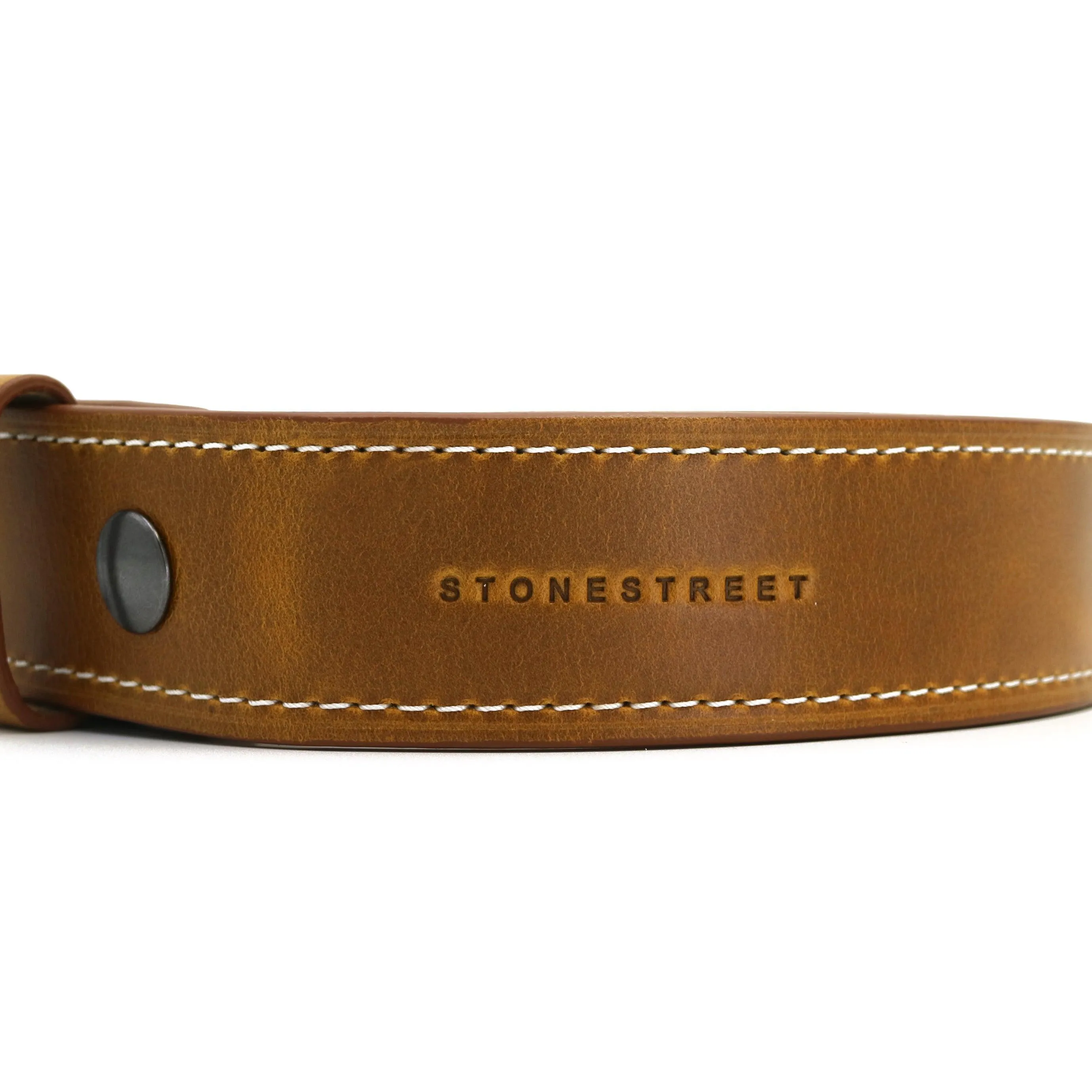 Light Brown Men's Dress Belt - Oxford Xcel Leather "SUNFLOWER" with White Thread