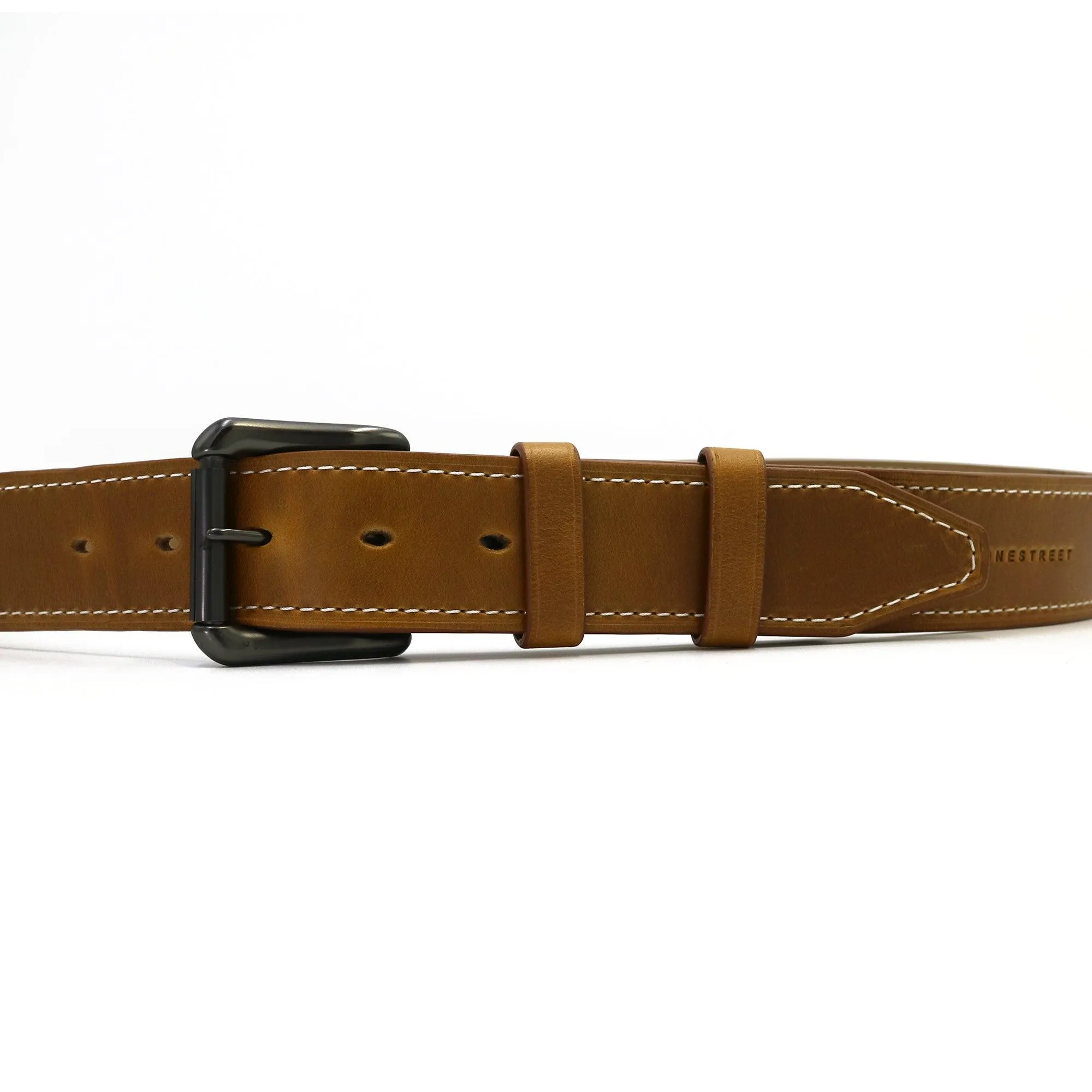 Light Brown Men's Dress Belt - Oxford Xcel Leather "SUNFLOWER" with White Thread