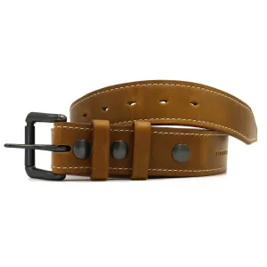 Light Brown Men's Dress Belt - Oxford Xcel Leather "SUNFLOWER" with White Thread