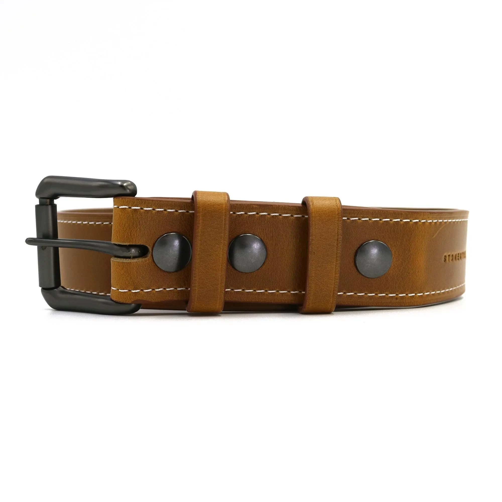 Light Brown Men's Dress Belt - Oxford Xcel Leather "SUNFLOWER" with White Thread