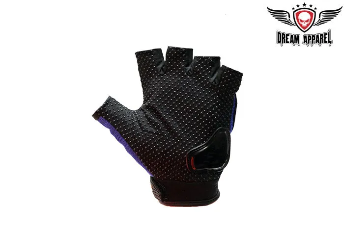 Mens Motorcycle Blue Fingerless Mesh Racing Gloves