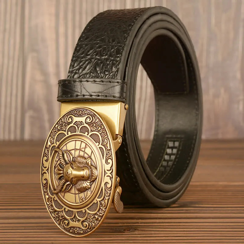 Men's Wild Goat Alligator Pattern Leather Belt