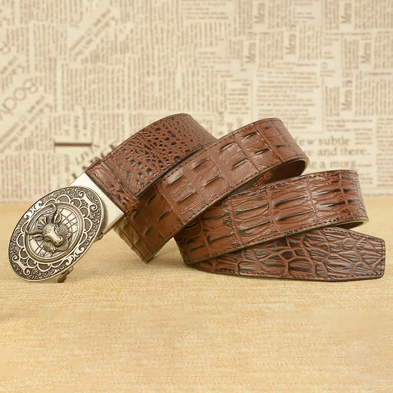 Men's Wild Goat Alligator Pattern Leather Belt