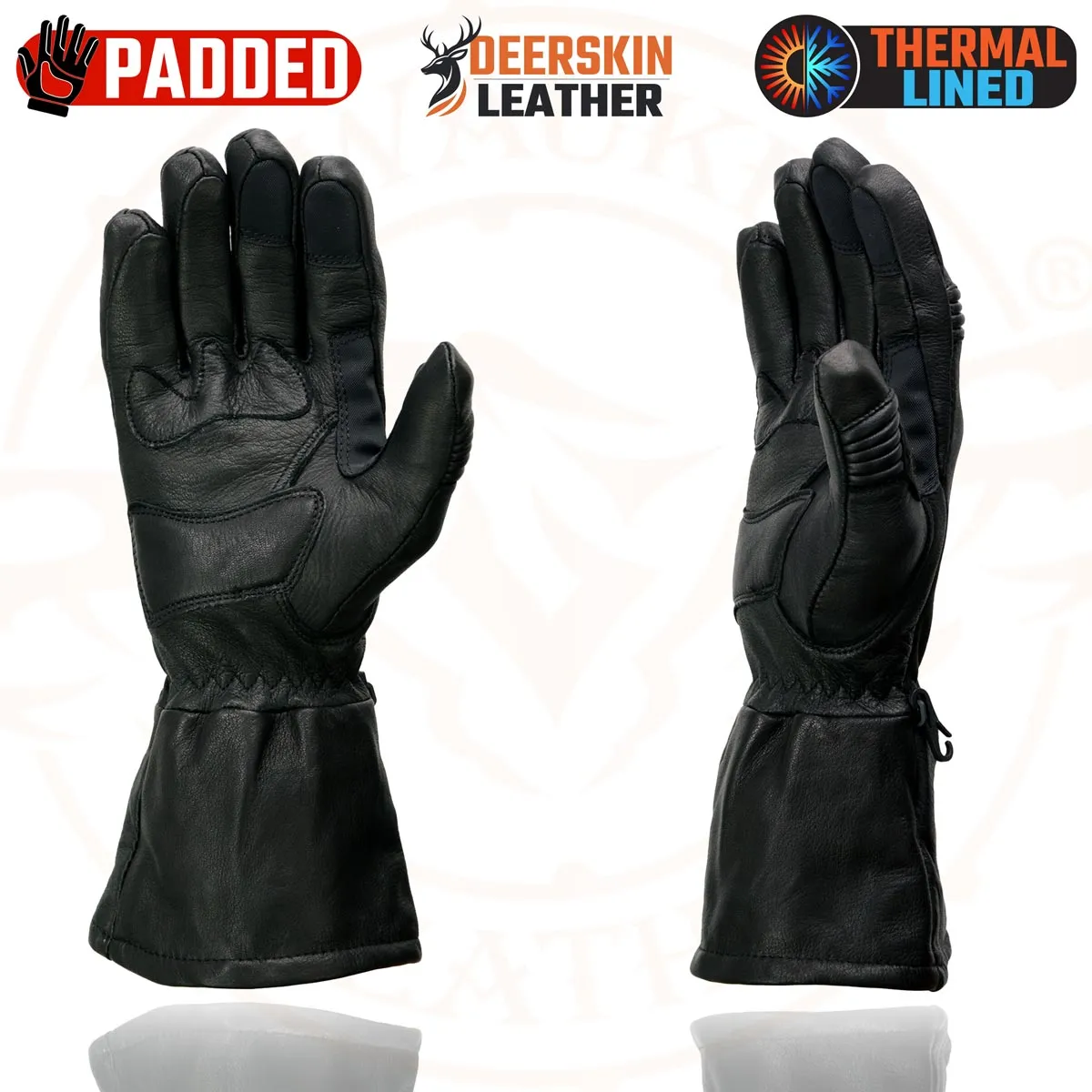 Milwaukee Leather G039 Men's Black Gauntlet Motorcycle Deerskin Long