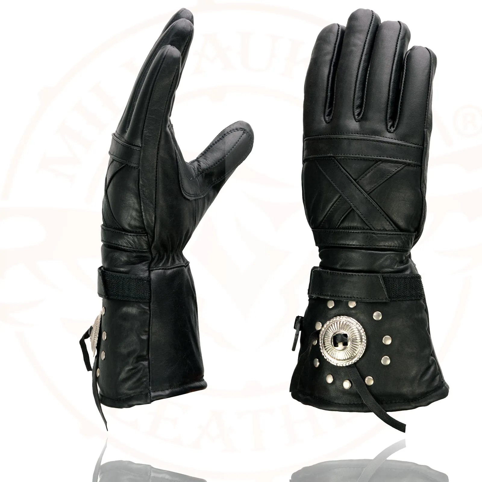 Milwaukee Leather SH231 Men's Black Leather Warm Gauntlet Motorcycle