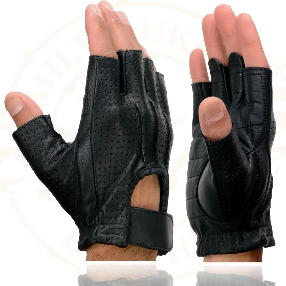 Milwaukee Leather SH357 Men's Black Leather Gel Padded Palm Fingerless