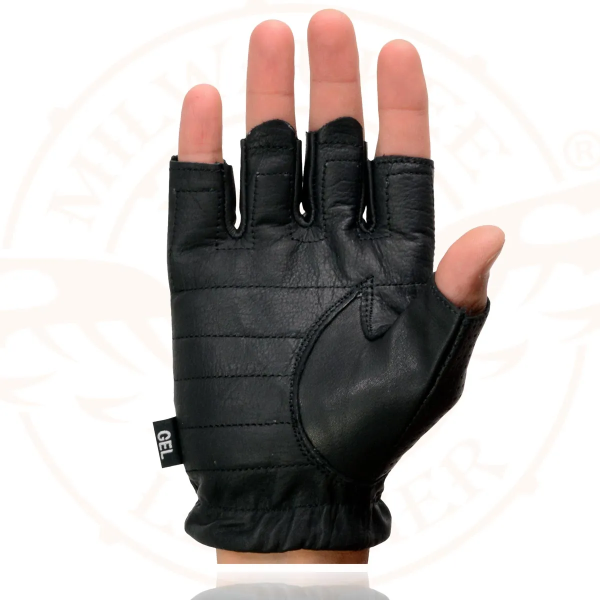 Milwaukee Leather SH357 Men's Black Leather Gel Padded Palm Fingerless