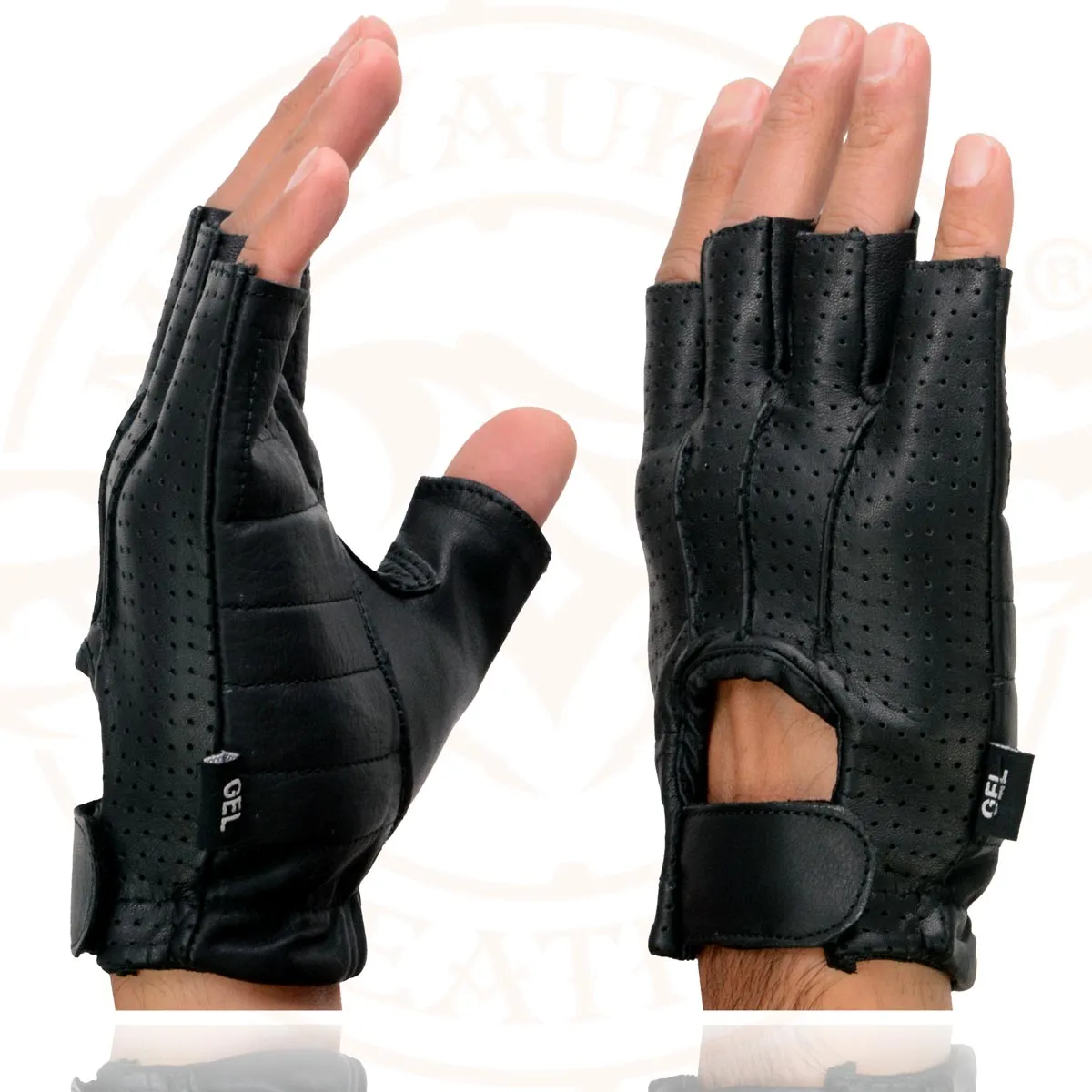 Milwaukee Leather SH357 Men's Black Leather Gel Padded Palm Fingerless