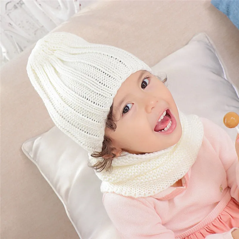 Multicolor hat and scarf for children solid acrylic kids hat with a scarf knit girls boy hats scarves set winter accessories