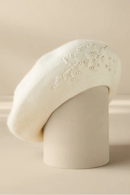 Pearl Embellished Floral Beret