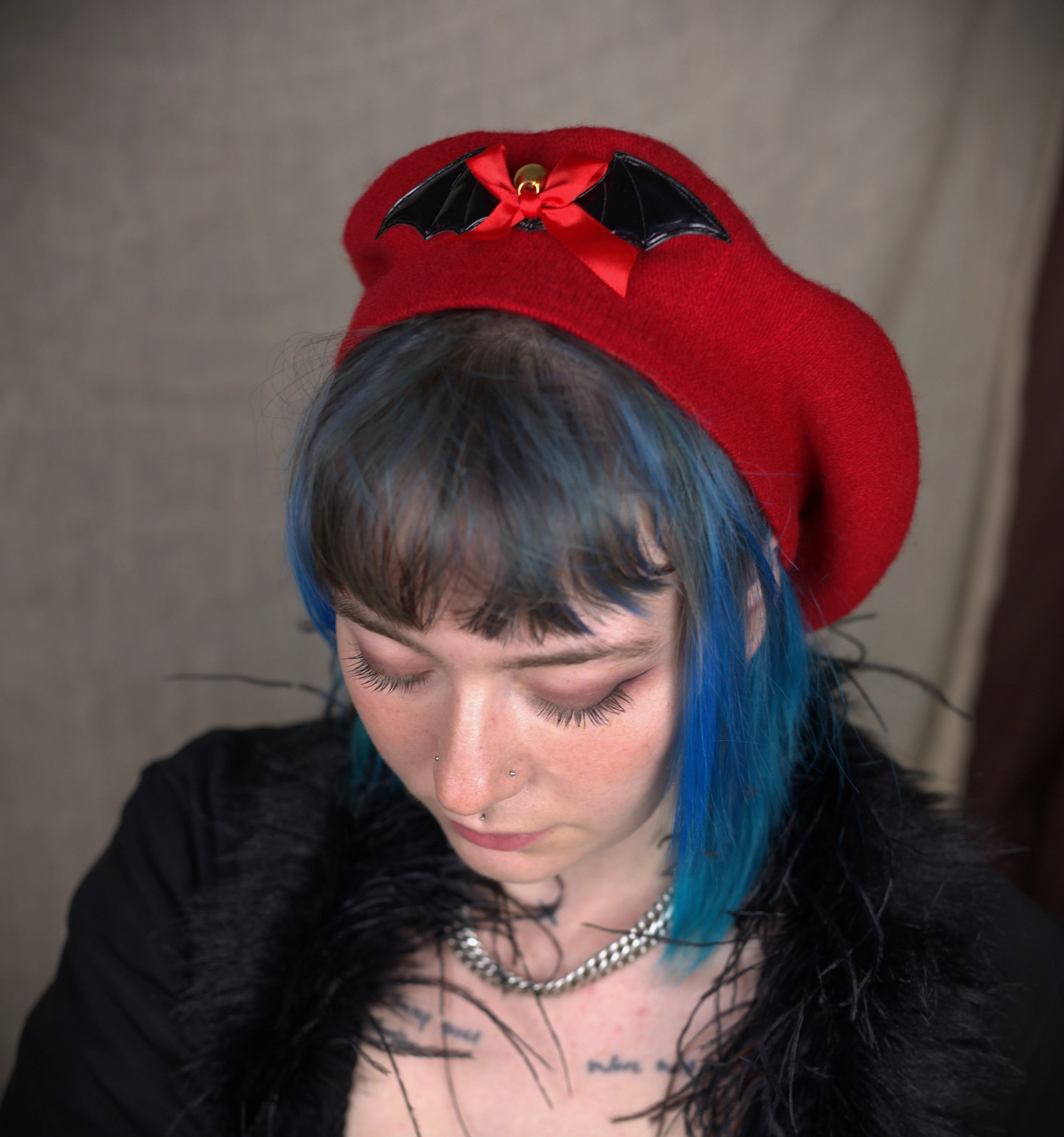 Red Bat wing Bell Beret