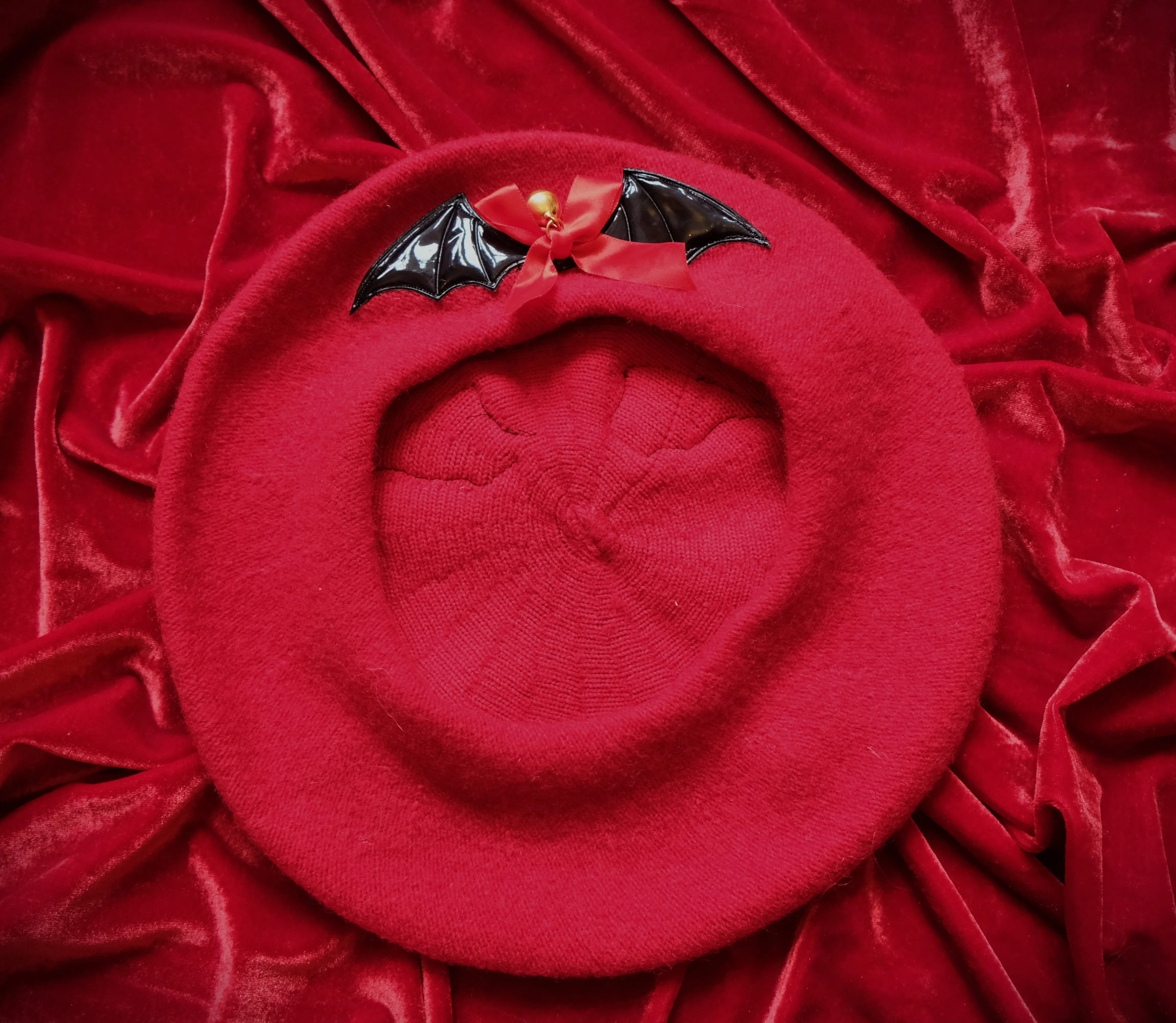 Red Bat wing Bell Beret