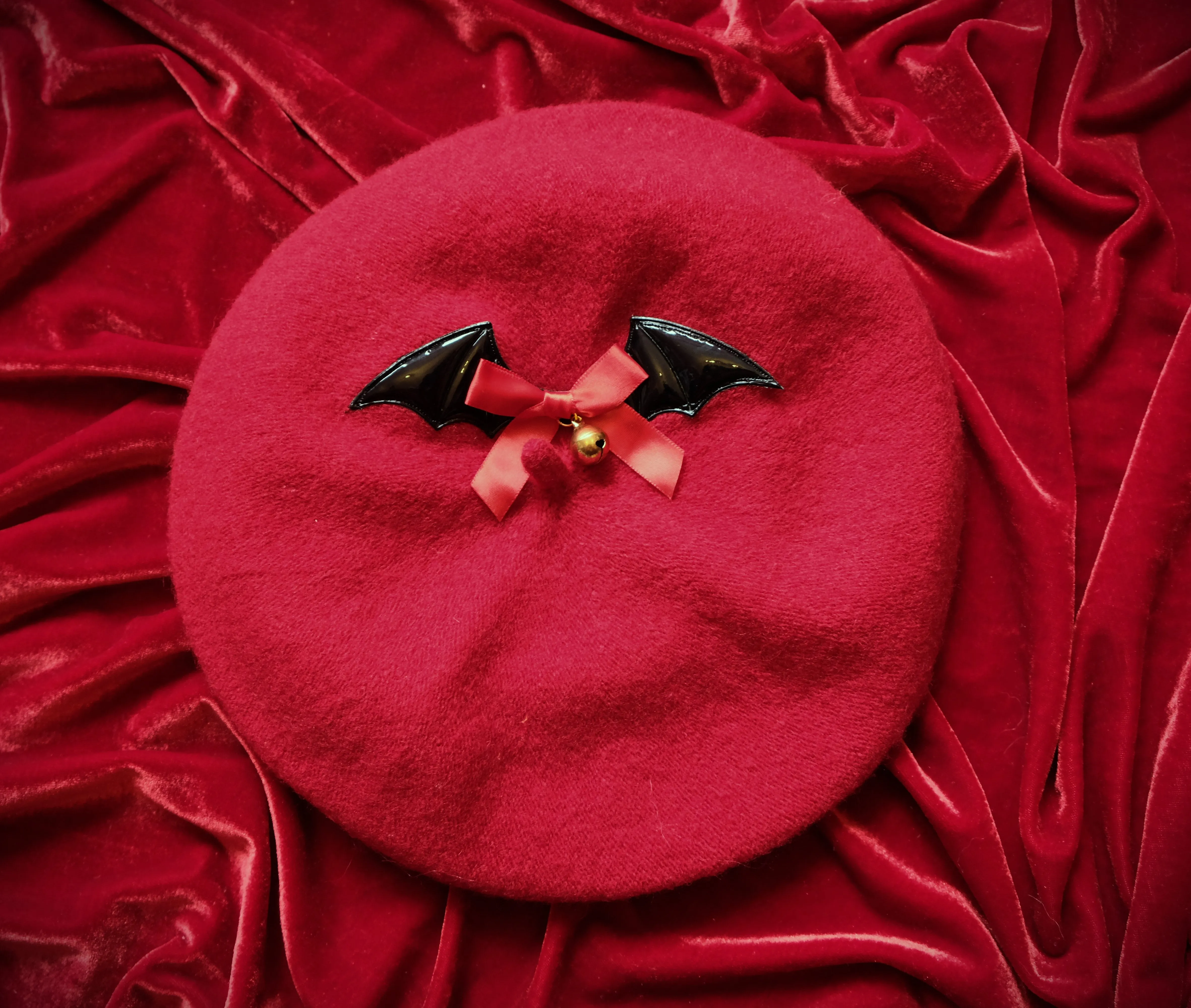 Red Bat wing Bell Beret