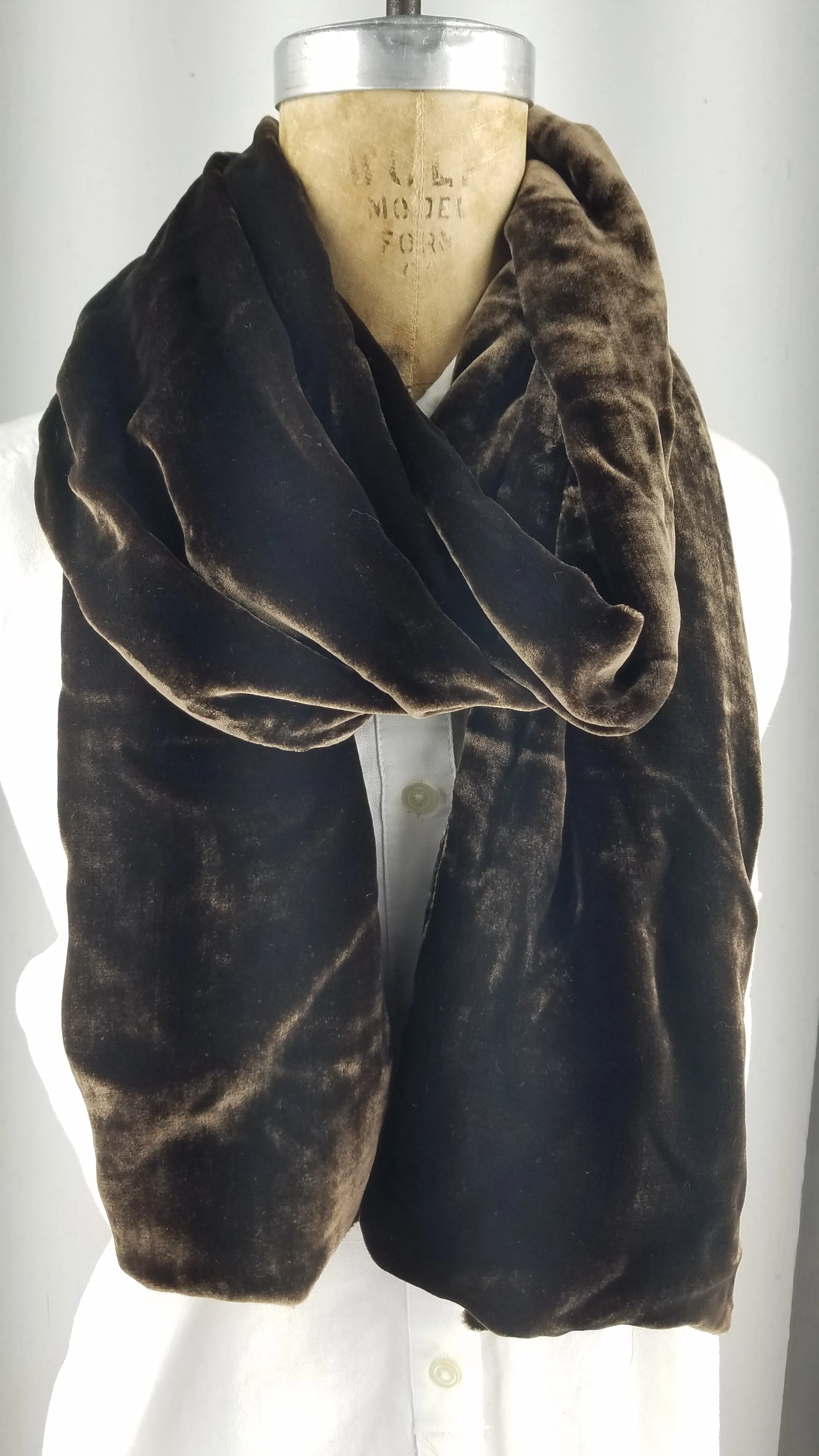 Solid Dark Brown Silk Velvet Scarf