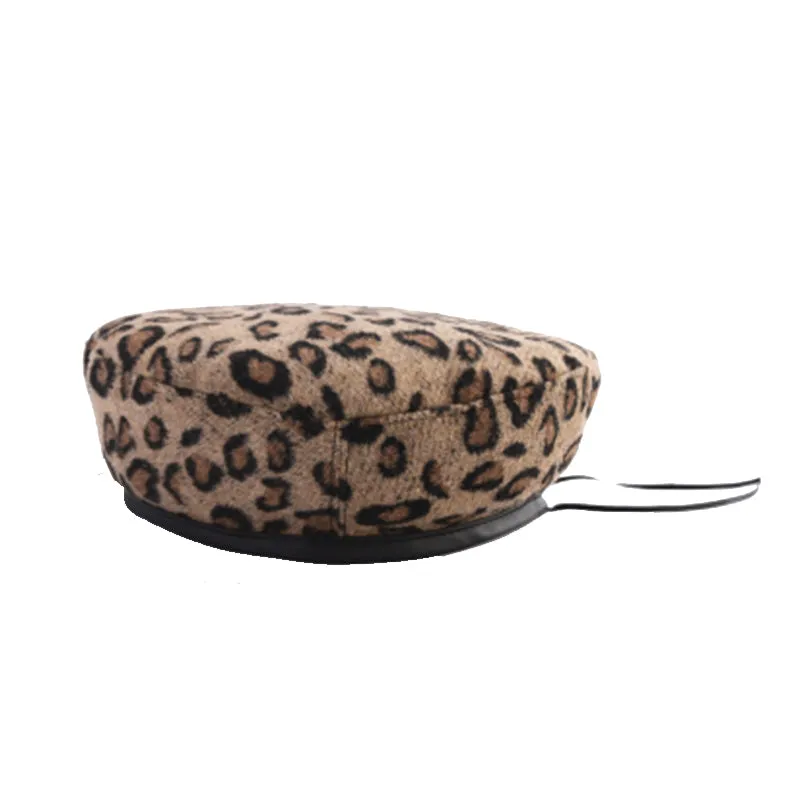 Women's Hat Cute Beret Vintage Hats For Women Leopard Felt Hat Beanie Woolen Winter Hat  Women's Beret With Visor Warm