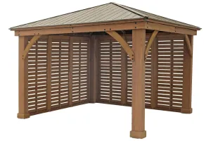 Yardistry 12ft x 12ft (3.7 x 3.7m) Cedar Gazebo with Double Privacy Wall & Aluminium Roof